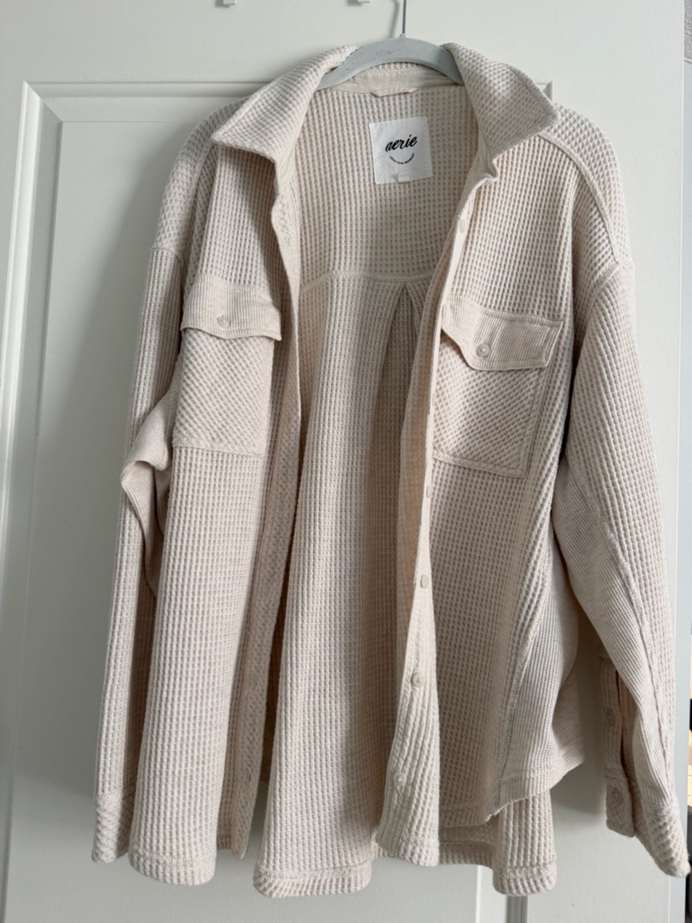aerie Cream Waffle-Knit Button Front Top